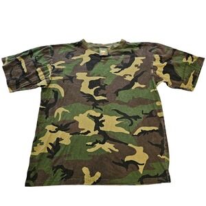 Nucci Mens Camo T-Shirt Large Green Brown Woodland Camouflage 100% Cotton Tee